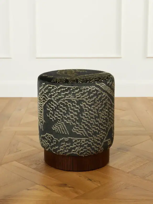 SIX THE RESIDENCE Tiger Mountain Jacquard-velvet Wood Pouf