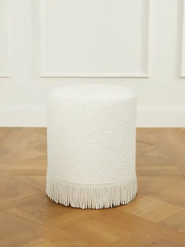 SIX THE RESIDENCE Fringed Bouclé Pouf