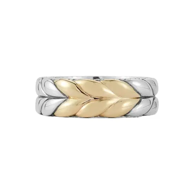 JAI JAI Sterling Silver & 14K Yellow Gold Basketweave Men's Band Ring JJH5020MRG - by The Solist
