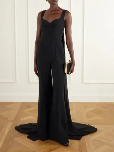 Elie Saab Ruched Chiffon-trimmed Silk-blend Cady Jumpsuit | Thumbnail 2 Elie Saab Ruched Chiffon-trimmed Silk-blend Cady Jumpsuit | Thumbnail 2