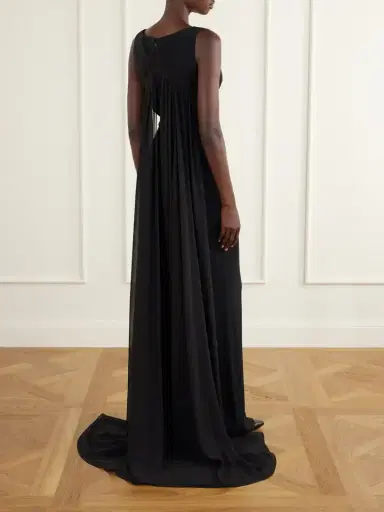 Elie Saab Ruched Chiffon-trimmed Silk-blend Cady Jumpsuit | Thumbnail 3 Elie Saab Ruched Chiffon-trimmed Silk-blend Cady Jumpsuit | Thumbnail 3