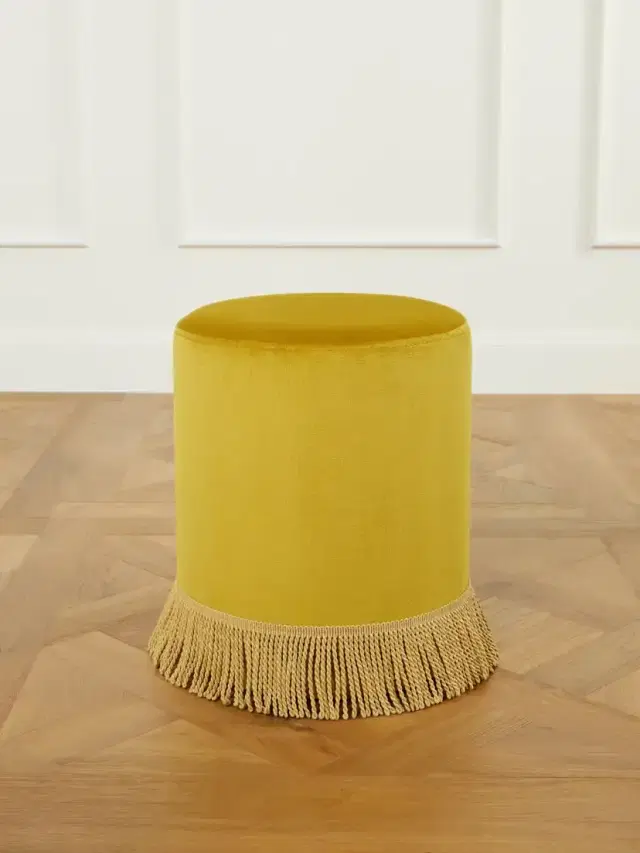 SIX THE RESIDENCE Fringed Velvet Pouf
