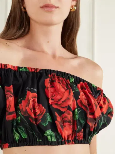 Dolce & Gabbana Off-the-shoulder Cropped Floral-print Cotton-poplin Top | Thumbnail 4 Dolce & Gabbana Off-the-shoulder Cropped Floral-print Cotton-poplin Top | Thumbnail 4