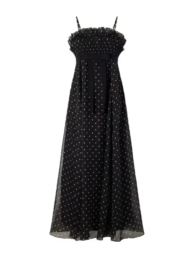 Pleated Ruffled Polka-dot Chiffon Maxi Dress