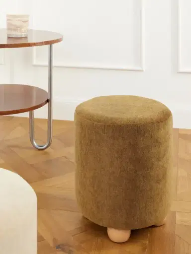 SIX THE RESIDENCE Gingerbread Mohair-velvet Wood Pouf | Thumbnail 2