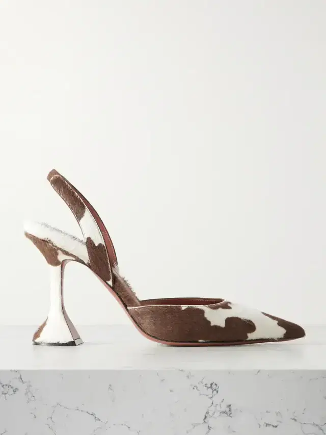 Amina Muaddi Holli Cow-print Calf Hair Slingback Pumps