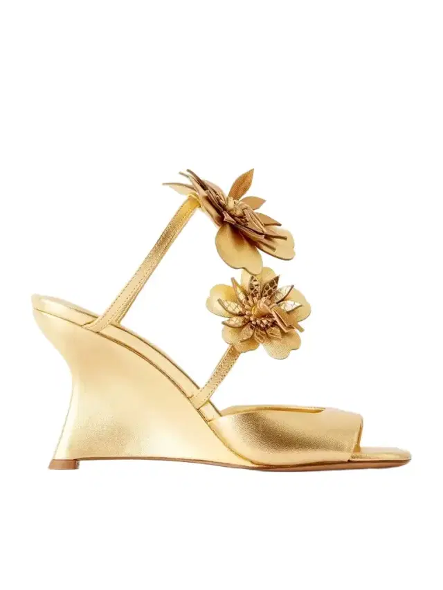Zimmermann Belara Appliquéd Metallic Leather Wedge Sandals