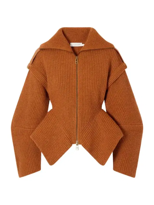 Zimmermann Valiant Leather-trimmed Ribbed-knit Wool-blend Cardigan