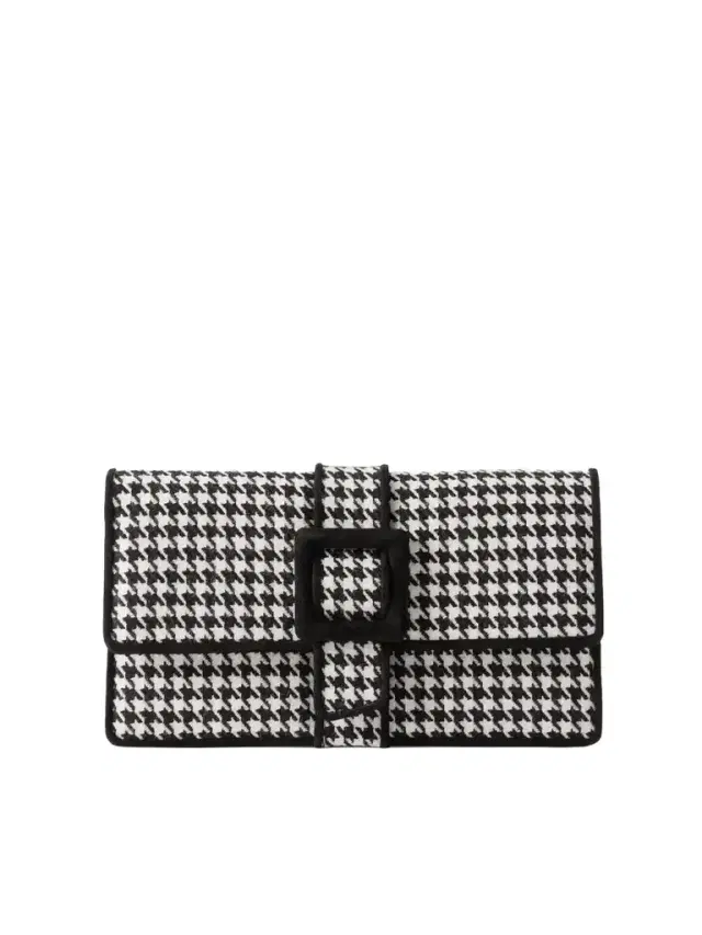 Manolo Blahnik Maycap Suede-trimmed Houndstooth Wool Clutch
