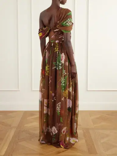Oscar de la Renta Off-the-shoulder Pleated Floral-print Silk-chiffon Gown | Thumbnail 3 Oscar de la Renta Off-the-shoulder Pleated Floral-print Silk-chiffon Gown | Thumbnail 3
