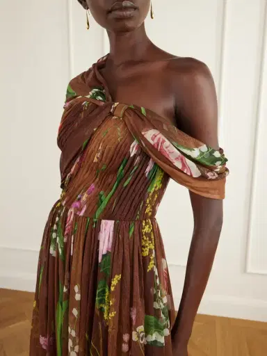 Oscar de la Renta Off-the-shoulder Pleated Floral-print Silk-chiffon Gown | Thumbnail 4 Oscar de la Renta Off-the-shoulder Pleated Floral-print Silk-chiffon Gown | Thumbnail 4