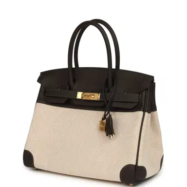 HERMÈS Hermes Birkin 30 Ecru and Beige Toile H Canvas, Bai Brun Swift Gold Hardware | Thumbnail 5 HERMÈS Hermes Birkin 30 Ecru and Beige Toile H Canvas, Bai Brun Swift Gold Hardware | Thumbnail 5