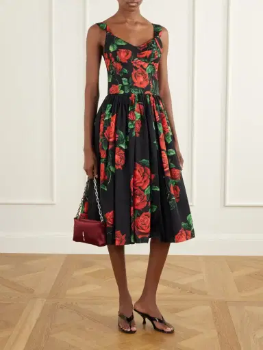Dolce & Gabbana Floral-print Cotton-poplin Bustier Midi Dress | Thumbnail 2