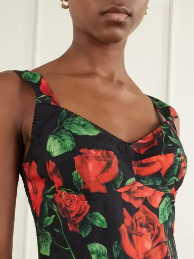 Dolce & Gabbana Floral-print Cotton-poplin Bustier Midi Dress | Thumbnail 4