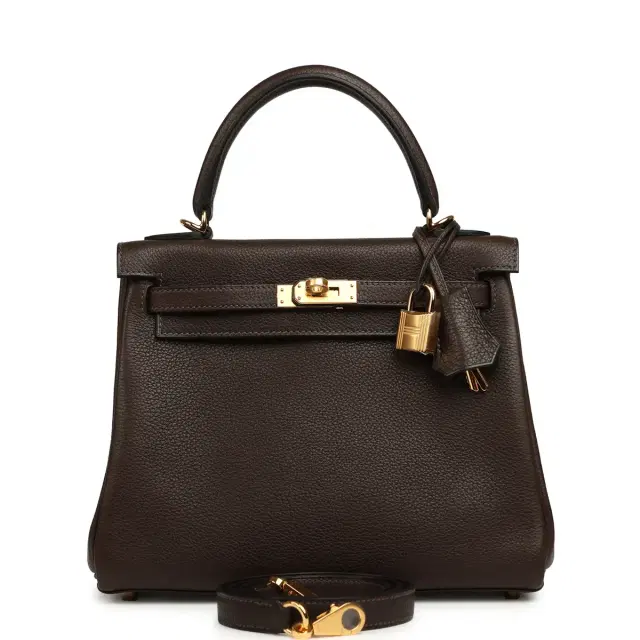 HERMÈS Hermes Kelly Retourne 25 Ebene Barenia Faubourg Gold Hardware