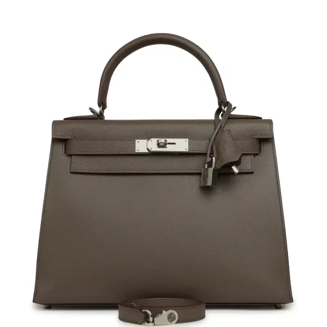 HERMÈS Hermes Kelly Sellier 28 Etain Epsom Palladium Hardware
