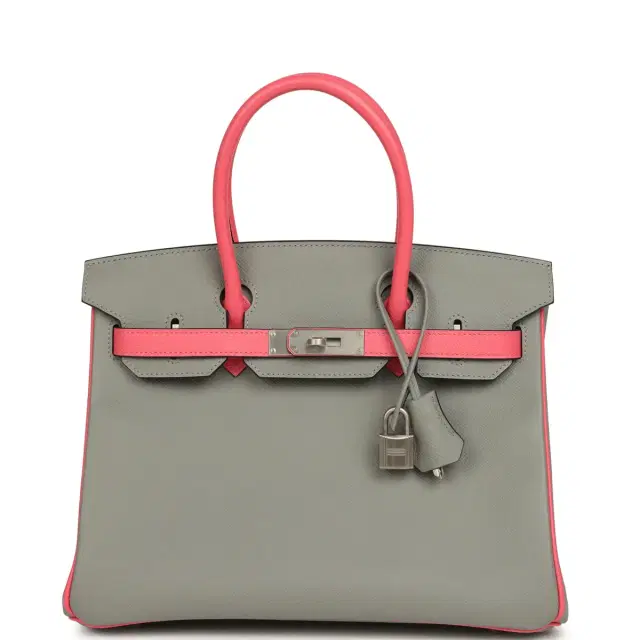 HERMÈS Hermes Special Order (HSS) Birkin 30 Gris Mouette, Rose Azalee Epsom Brushed Palladium Hardware