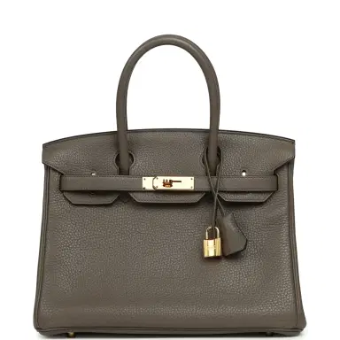 HERMÈS Pre-owned Hermes Birkin 30 Etain Clemence Gold Hardware | Thumbnail 1 HERMÈS Pre-owned Hermes Birkin 30 Etain Clemence Gold Hardware | Thumbnail 1
