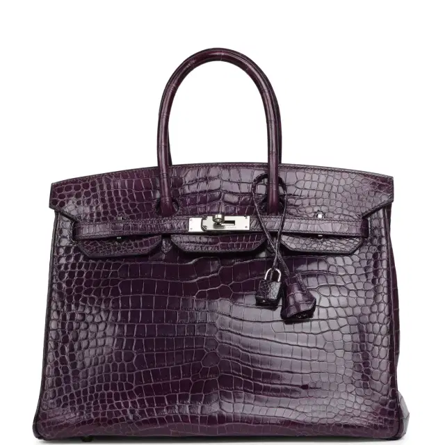 HERMÈS Pre-owned Hermes Birkin 35 Cassis Shiny Porosus Crocodile Palladium Hardware