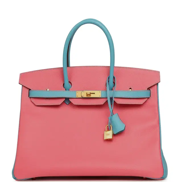 Pre-owned Hermes Special Order (HSS) Birkin 35 Rose Lipstick, Bleu Du Nord Epsom Brushed Gold Hardware