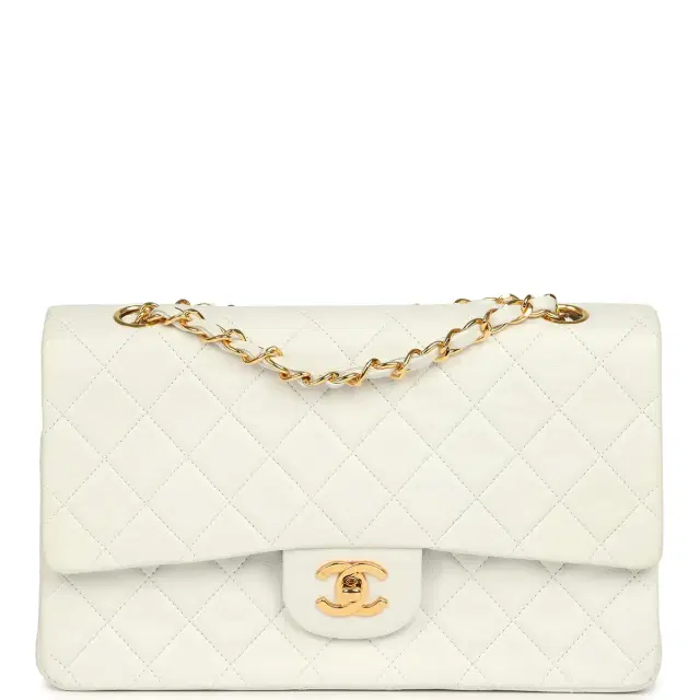 Chanel Vintage Chanel Medium Classic Double Flap Bag White Lambskin Gold Hardware