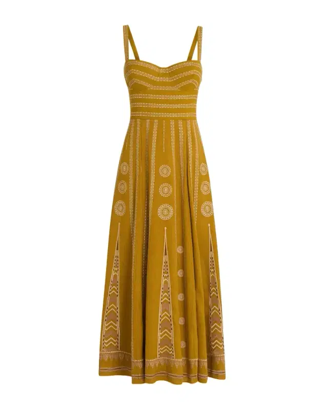Emporio Sirenuse Elida Dress with Backgammon Embroidery