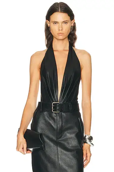 The Andamane Zendaya Sleeveless Deep V Neck Bodysuit