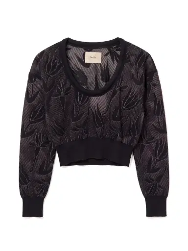 Dodiee Cara Sheer Floral Jacquard Cropped Sweater | Thumbnail 1