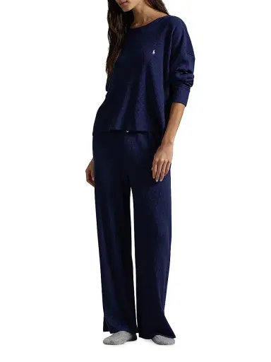 Polo Ralph Lauren Women's Club Waffle Knit Pajamas - Navy | Thumbnail 3 Polo Ralph Lauren Women's Club Waffle Knit Pajamas - Navy | Thumbnail 3