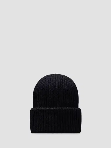 Moncler Men's Beanie Hat in Wool and Cashmere - Black | Thumbnail 2