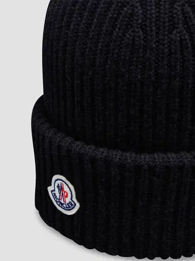 Moncler Men's Beanie Hat in Wool and Cashmere - Black | Thumbnail 3