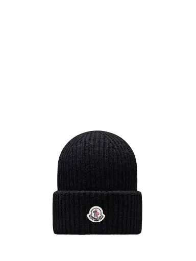 Moncler Men's Beanie Hat in Wool and Cashmere - Black | Thumbnail 1