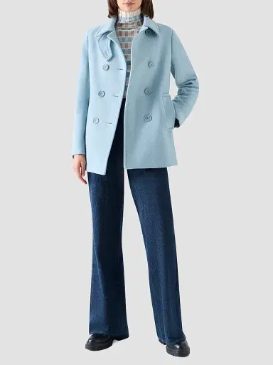 Akris punto Women's Wool Double-Breasted Peacoat - Light Blue - Size 16 | Thumbnail 2 Akris punto Women's Wool Double-Breasted Peacoat - Light Blue - Size 16 | Thumbnail 2