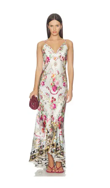 Camilla V Neck Slip Dress With Flounce Hem | Thumbnail 1