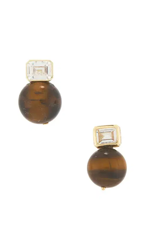 SHASHI Emerald Baguette Tiger Eye Earring