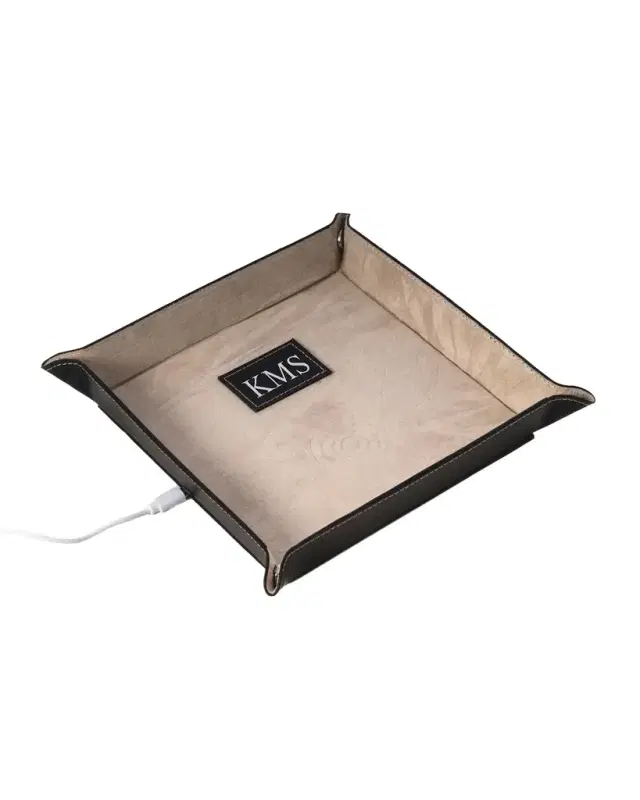 Bey-Berk Men's Personalized Leather/Velour Charge Station