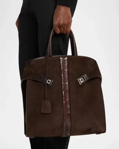 Ferragamo Men's Hug Tote Bag in Suede | Thumbnail 2 Ferragamo Men's Hug Tote Bag in Suede | Thumbnail 2