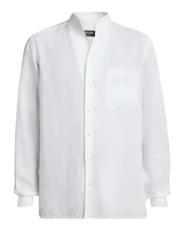 Zegna Men's Oasi Linen Stand-Collar Button-Down Shirt