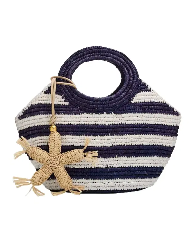 BTB Los Angeles Knot Mini Striped Raffia Tote Bag with Starfish Charm