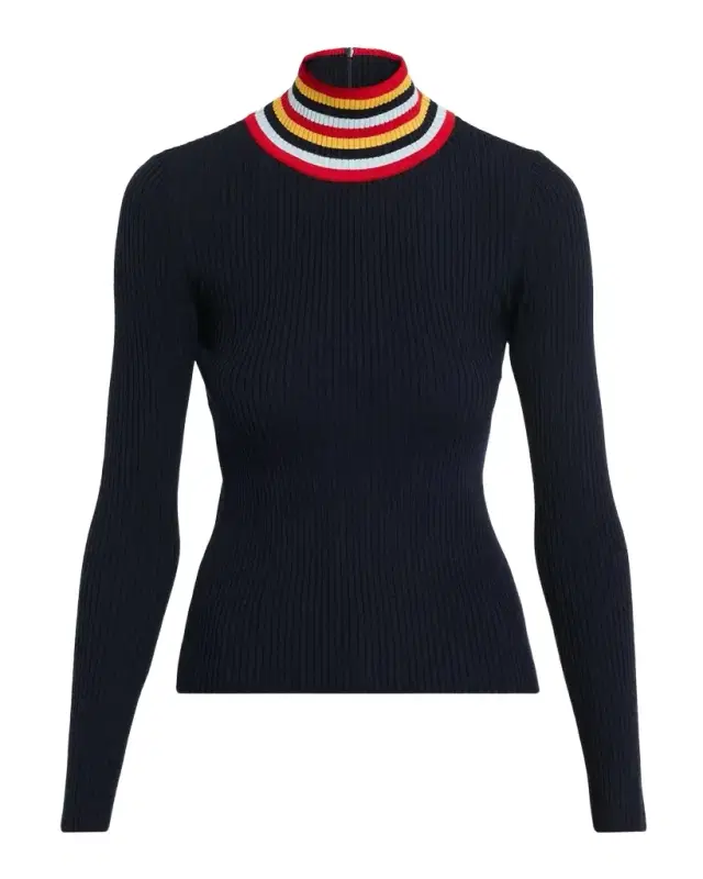 Akris punto Stripe Mock Turtleneck Wool Sweater
