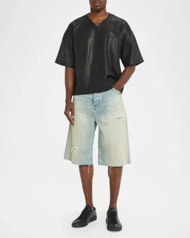 PURPLE Men's Leather Mesh T-Shirt | Thumbnail 2
