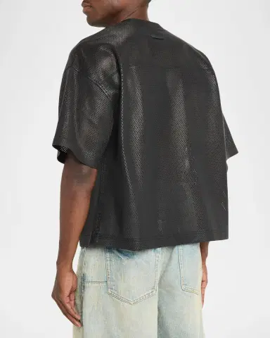 PURPLE Men's Leather Mesh T-Shirt | Thumbnail 3
