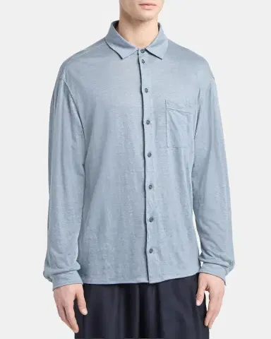 Giorgio Armani Men's Jersey Linen Button-Down Shirt | Thumbnail 4