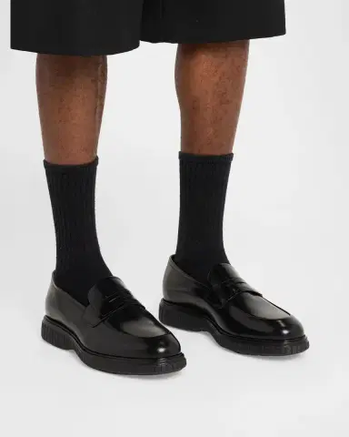 Ferragamo Men's Leather Rubber-Sole Penny Loafers | Thumbnail 2