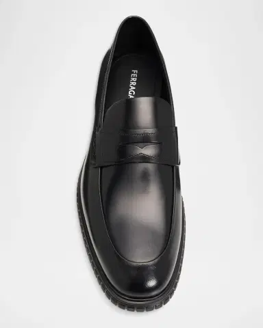 Ferragamo Men's Leather Rubber-Sole Penny Loafers | Thumbnail 6
