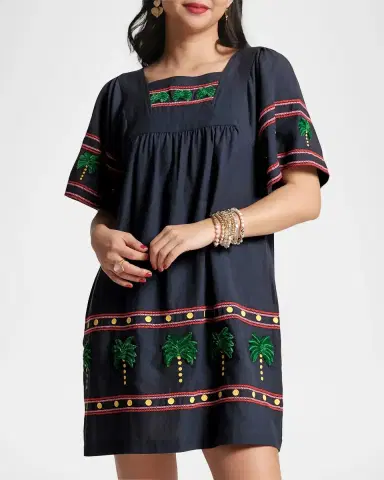 Frances Valentine Picnic Palm-Embroidered Mini Shift Dress | Thumbnail 3