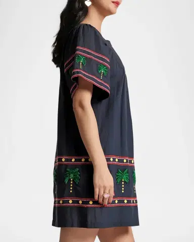 Frances Valentine Picnic Palm-Embroidered Mini Shift Dress | Thumbnail 4