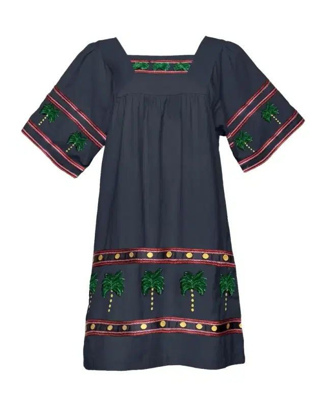 Frances Valentine Picnic Palm-Embroidered Mini Shift Dress