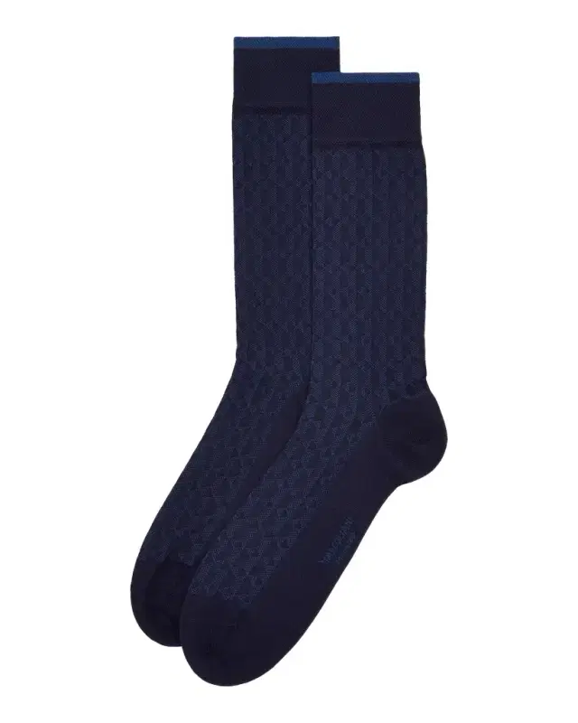 Marcoliani Men's Diamond-Pattern Cotton-Blend Mid-Calf Socks