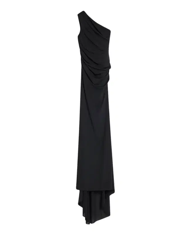 Alex Perry One-Shoulder Tucked Power Mesh Trumpet Gown